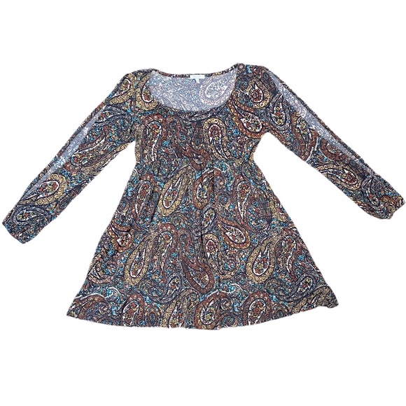 dELiA*s Dresses & Skirts - dELiA*s Split Long Sleeve Peasant Style Elastic Waist Printed Skater Dress M